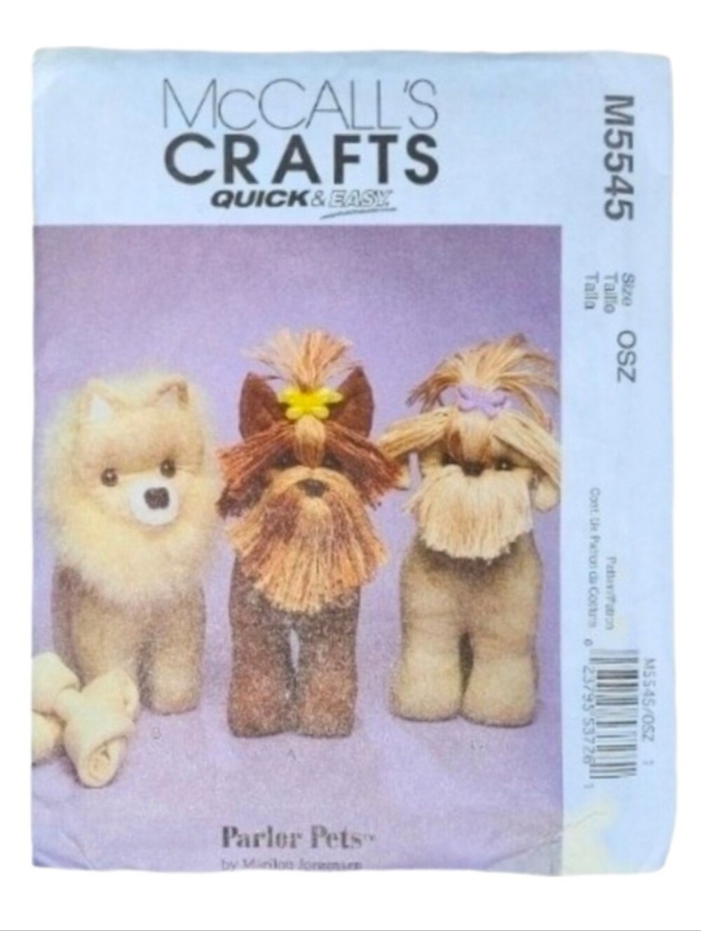 Sewing Pattern McCall's Crafts Parlor Pets Plush Dog Trio Beige